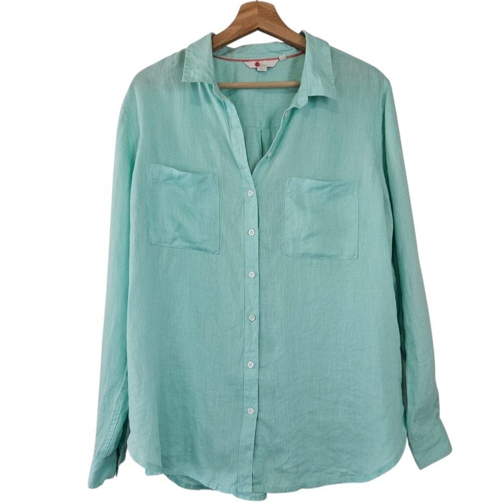 Boden Green 100% Linen Breathable Coastal Button Down Shirt size 16